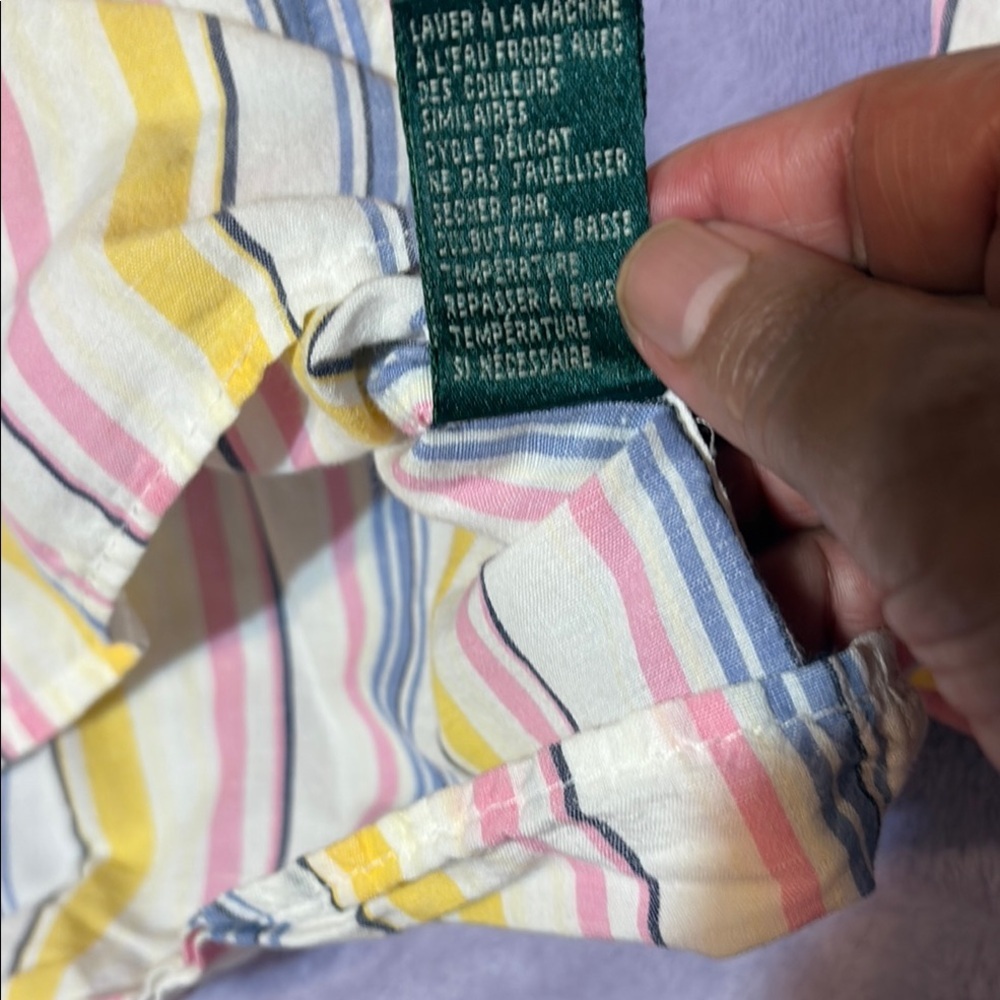 Lauren Ralph Lauren Linen Cotton Shirt L Striped Pink Yellow Blue Coastal - Picture 6 of 11